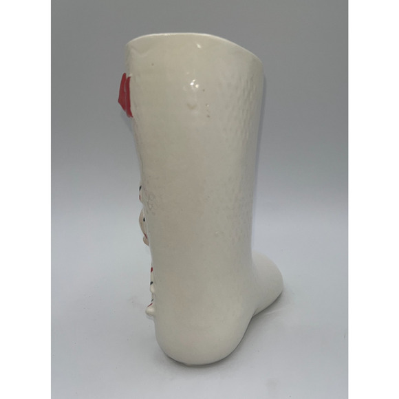 Vintage Ceramic Candy Cane Pixie Elf Christmas Boot Stocking Planter Vase Decor - Picture 12 of 16
